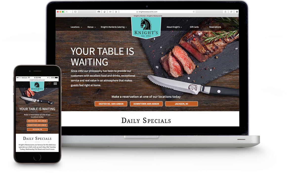 Knight's Website on a laptop and a mobile phone